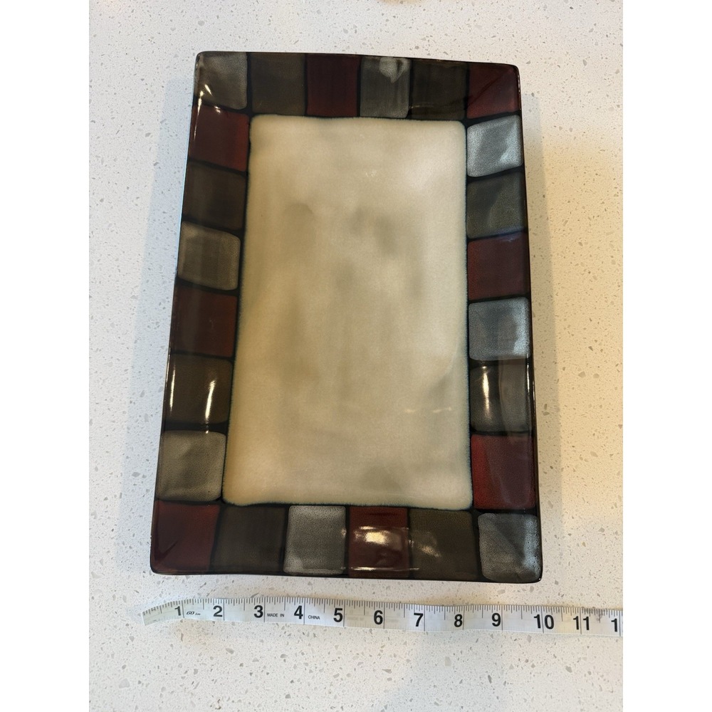 Pfaltzgraff Stoneware Taos Rectangular Serving Platter/Tray 9" x 14" Checkered